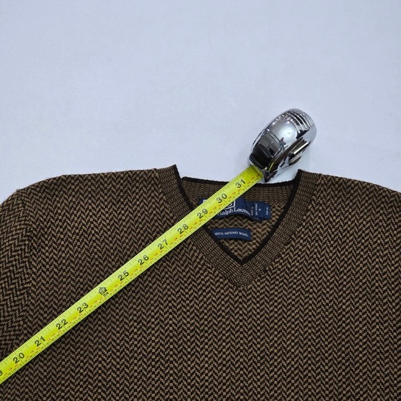 Polo Ralph Lauren Mens Brown Herringbone V-Neck 100% Merino Wool Sweater Size M - Picture 12 of 12